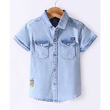 Ruff Cotton Woven Half Sleeves Denim Shirt - Blue