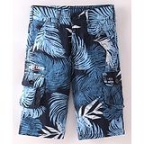 Ruff Cotton Woven Knee Length Jamaican with Leaf Print - Navy Blue