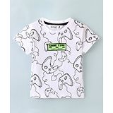 Ruff Cotton Knit Half Sleeves T-Shirt with Game Controller Print - White