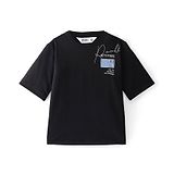 Ruff Half Sleeves T-Shirt Text Print - Black