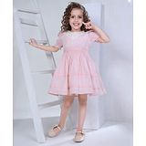 Peppermint Half Sleeves Lace Detailed Fit & Flared Dress - Peach