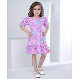 Peppermint Half Sleeves Abstract Printed Dress - Pink