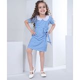 Peppermint Half Sleeves Striped Dress - Blue