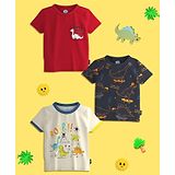 Nauti Nati Pack Of 3 Half Sleeves Animals Printed Tees - Red