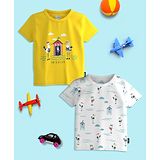 Nauti Nati Pack Of 2 Half Sleeves Animals Printed Tees - Yellow