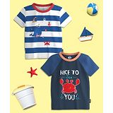 Nauti Nati Pack Of 2 Half Sleeves Sea Life Printed Tees - Blue