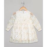 Budding Bees Full Sleeves Hearts Foil Printed Net Dress - White