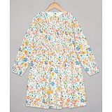 Budding Bees Full Sleeves Floral Printed Dress - Off White