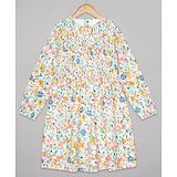 Budding Bees Full Sleeves Floral Printed Dress - Off White