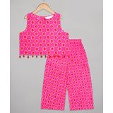 Budding Bees Cotton Sleeveless Floral Printed Top & Pant Set - Pink