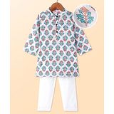 Babyhug Cotton Woven Floral Printed Kurta Pyjama Set - White