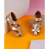 Jazzy Juniors Glossy Finished  Velcro Closure  Sandals - Gold