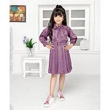 TINY BABY Satin Three Fourth Sleeves Pleated Dress With Belt -   Pink