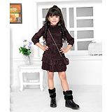 TINY BABY Three Fourth Sleeves  Shimmer Embellished Dress With Belt & Purse - Pink