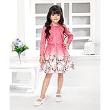 TINY BABY Floral Printed Dress With Belt & Full Sleeves Jacket - Pink