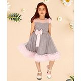 Cutecumber Cap Sleeves Shimmer & Sequin Embellished Fit & Flared Satin Dress - Grey