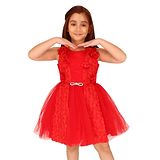 Cutecumber Sleeveless Rosette  Embellished Fit & Flared Georgette  Dress - Red