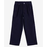 Campana Cotton Lycra Mid Rise Solid Trousers - Navy Blue