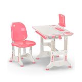 BAYBEE Kids Study Table for Students with Chair, 40 Tiltable Desktop, Height Adjustable Desk with Divider Drawer, Bookshelf, & Holders | Reading & Writing Study Table for Kids (Pink)