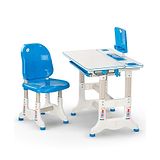 BAYBEE Kids Study Table for Students with Chair, 40 Tiltable Desktop, Height Adjustable Desk with Divider Drawer, Bookshelf, & Holders | Reading & Writing Study Table for Kids (Blue)