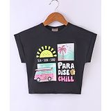 Little Kangaroos 100% Cotton Half Sleeves T-Shirt Beach Theme Print - Black