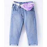 Little Kangaroos Denim Full Length Washed Jeans With Waist Bag- Light Blue