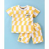 Little Kangaroos Lycra Woven Half Sleeves  T-Shirt & Shorts Set with Text Print -  Yellow