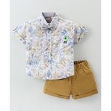 Little Kangaroos Textile Knit Half Sleeves Shirts & Shorts Set with Bow  Leaf Print - Yellow