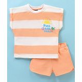 Little Kangaroos 100% Cotton Hakf Sleeves Striped Top and Shorts Set Paradise Print - Orange