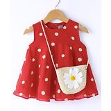 Little Kangaroos Sleeveless Party Top with Sling Bag  Floral Embroidery & Applique - Red