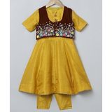 BYB PREMIUM MUSTARD YELLOW AND BROWN GIRLS MULTI COLOR FLORAL HAND EMBROIDERY DOLA SILK AND VELVET ANARKALI PYJAMA WITH JACKET