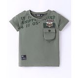 RUFF Knitted Half Sleeves Text Printed T-Shirt - Olive Grey