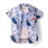 Ruff Poplin Woven Half Sleeves Shirt with T-Shirt Leaf & Text Print - Blue