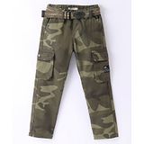 Ruff Cotton Full Length Trousers with Belt Camoflage Print - Olive Green