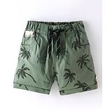 Little Kangaroos Woven Denim Shorts with Tree Print  - Olive Green