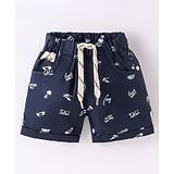 Little Kangaroos Woven Denim Shorts with Text  Print  -  Navy Blue