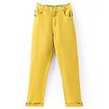 Little Kangaroos Woven Full Length Solid Denim Trouser - Mustard Yellow