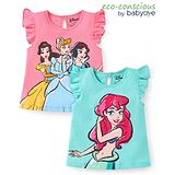 Babyoye Disney Cotton Knit Frill Sleeves Tops with Disney Princess Print Pack of 2 - Pink & Blue