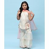 BIBA Sleeveless Floral Embroidered Kurta Sharara & Dupatta Set - Cream