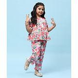 BIBA Half Sleeves Floral Printed Coordinating Kurta Pant Set - White