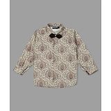 Actuel Full Sleeves Abstract Shirt With Bow - Beige & Coffee