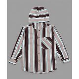 Actuel Full Sleeves Striped Cotton Hooded Shirt - Beige Brown & Blue