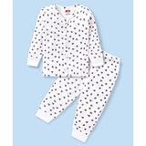 Babyhug Full Sleeves Front Open Thermal Vest And Legging With Bow Print - Off-White