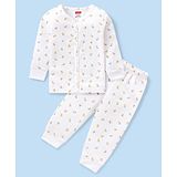 Babyhug Full Sleeves Front Open Thermal Vest And Legging With Floral Print - Off-White