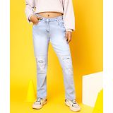 Tales & Stories Mild Washed & Distressed Boyfriend Jeans - Blue