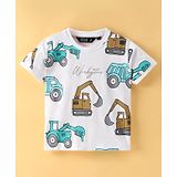 Ruff Cotton Knit Half Sleeves T-Shirt with JCB Print - White