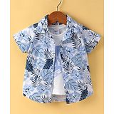 Ruff Poplin Woven Half Sleeves  Shirt with T-Shirt Leaf Print - Sky Blue