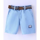 Ruff Cotton Woven Above Knee Length Solid Bermuda with Belt - Sky Blue