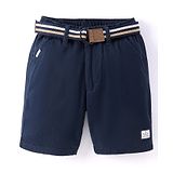 RUFF Cotton Woven Above Knee Length Solid Bermuda with Belt - Navy