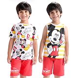 Babyhug Disney Single Jersey Knit  Half Sleeves Pack of 2 T-Shirts & Shorts Set with Mickey Mouse Print - Multicolour